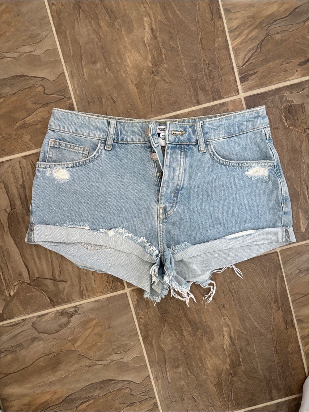 Forever 21 Light Blue Distressed Denim Shorts
